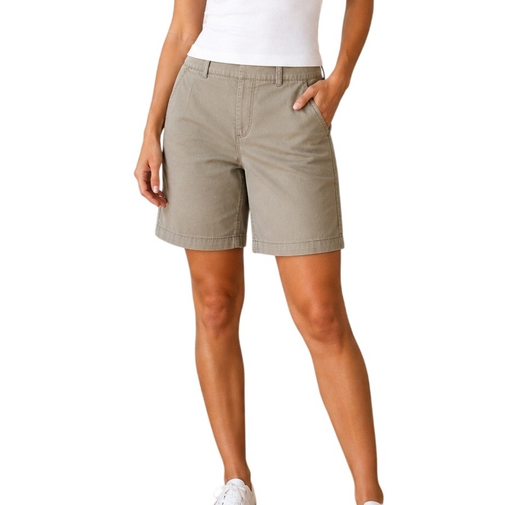 GH Bass & Co Womens Olive Green Chino Shorts Stretch Cotton Size 8 Earthy Casual - Picture 1 of 6